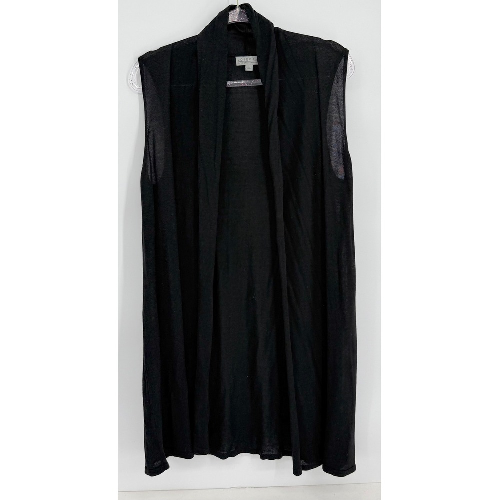Joseph A Womens Black Longline Sleeveless Open Front Draped Cardigan Vest Sz L